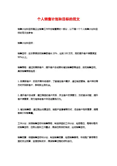 个人销售计划和目标的范文