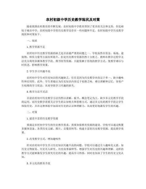 农村初级中学历史教学现状及对策