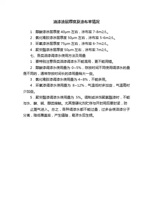油漆涂层厚度及涂布率情况