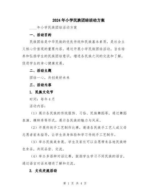 2024年小学民族团结活动方案