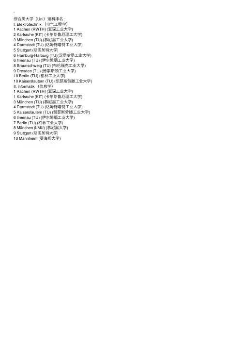 最新德国大学专业排行
