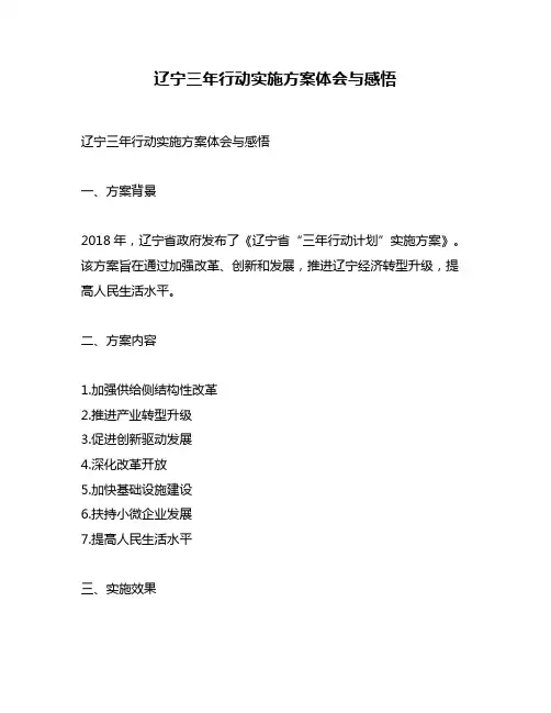 辽宁三年行动实施方案体会与感悟