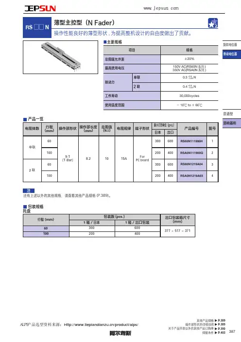 ALPS薄型主控型(N Fader)滑动电位器RS_N系列选型手册