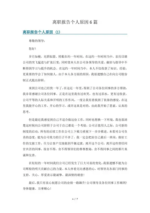 离职报告个人原因6篇