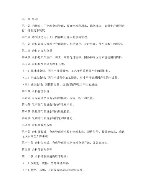 工厂仓库余料管理制度范本