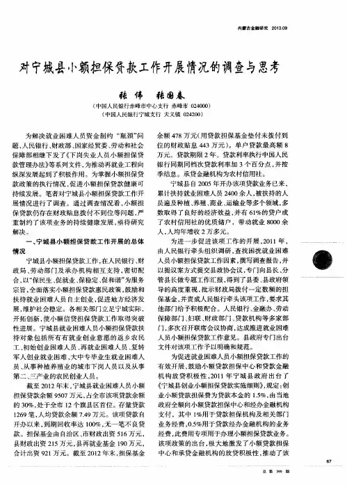 对宁城县小额担保贷款工作开展情况的调查与思考