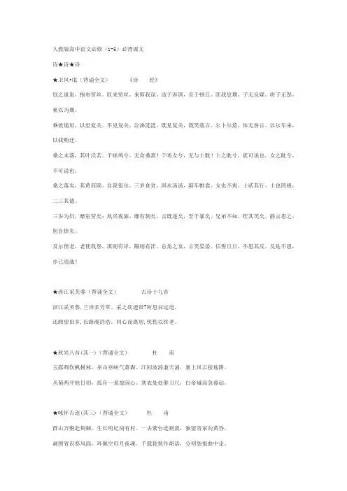 人教版高中语文必背诵篇目