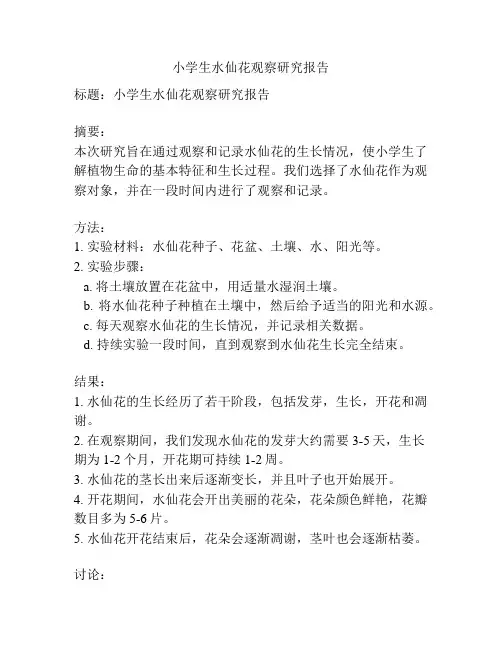 小学生水仙花观察研究报告