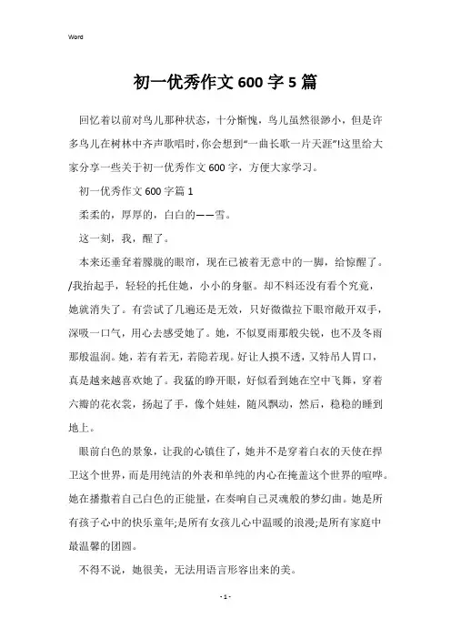 初一优秀作文600字5篇