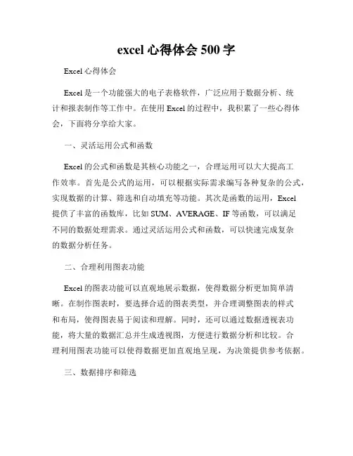 excel心得体会500字