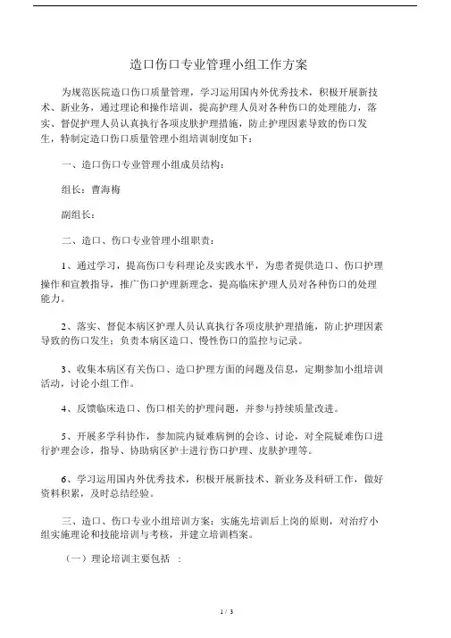 (完整word版)造口伤口专业管理小组工作方案.doc