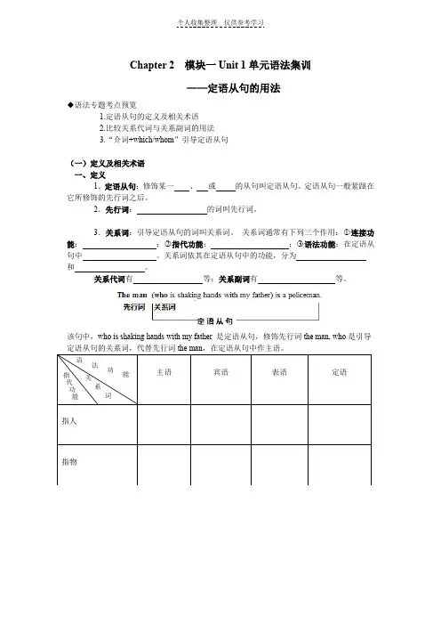 牛津英语模块一Unit1单元考点集训定语从句用法
