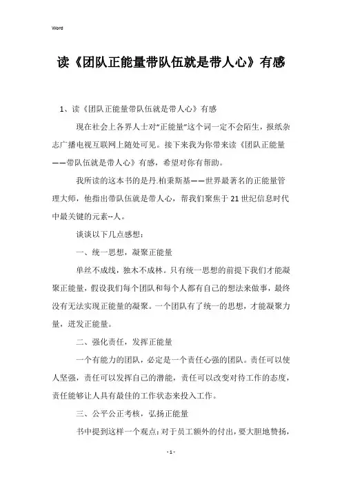 读《团队正能量带队伍就是带人心》有感