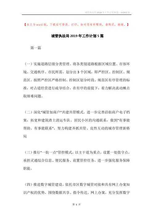 城管执法局2019年工作计划5篇