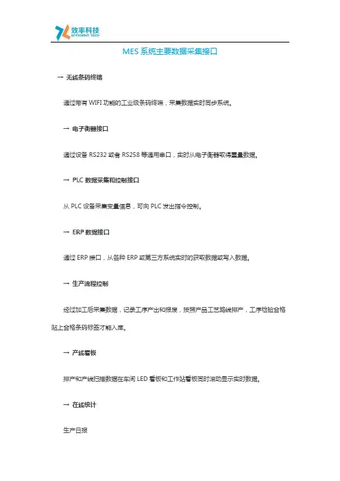 MES系统主要数据采集接口