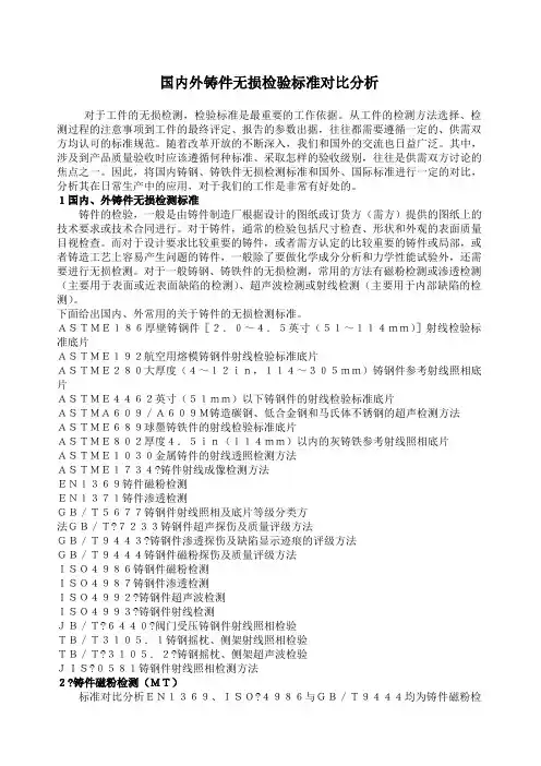 国内外铸件无损检验标准对比分析