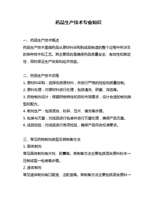 药品生产技术专业知识