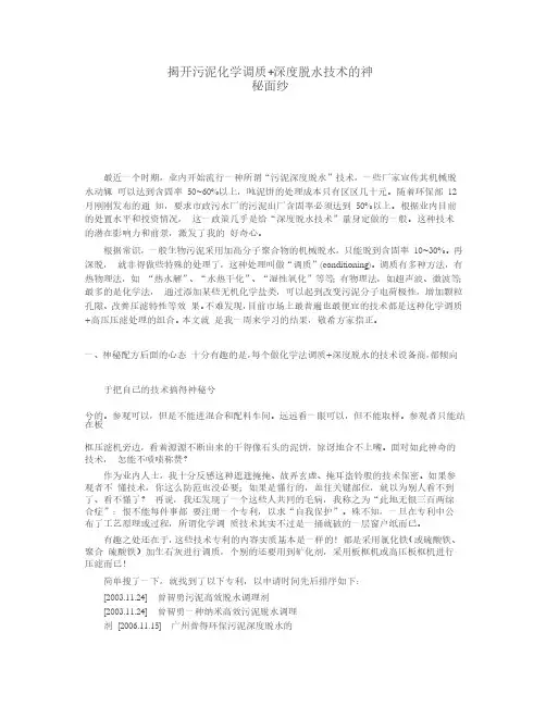 污泥化学调质+深度脱水技术的神秘面纱