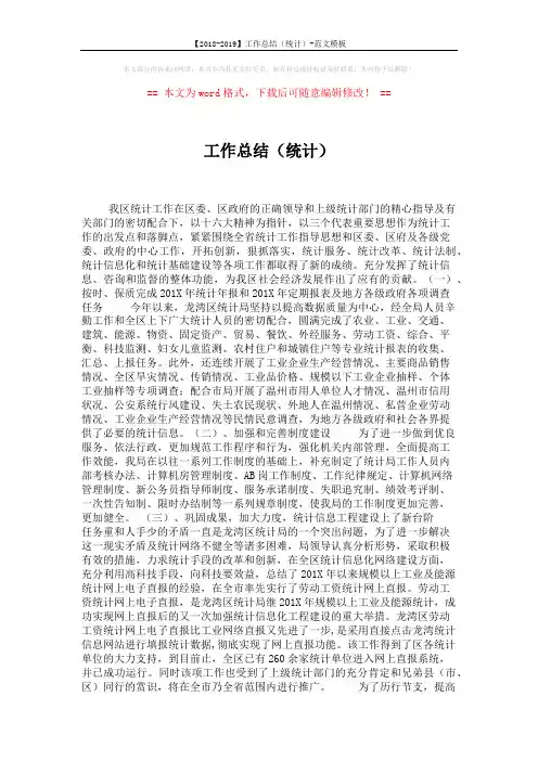 【2018-2019】工作总结(统计)-范文模板 (6页)