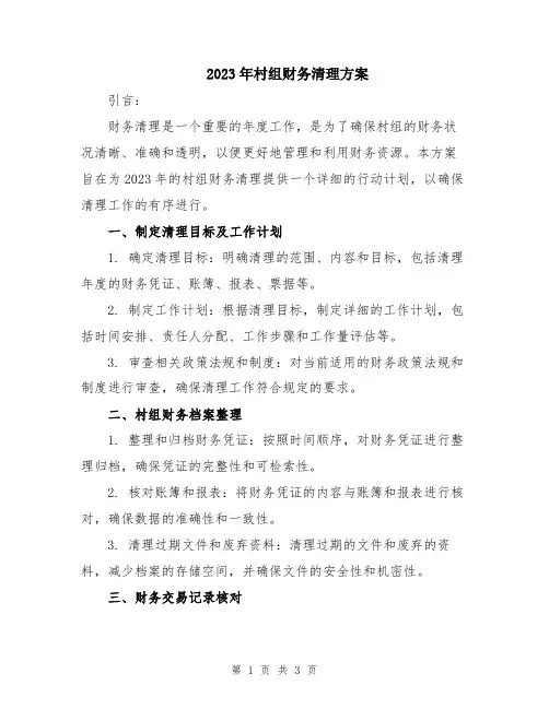 2023年村组财务清理方案