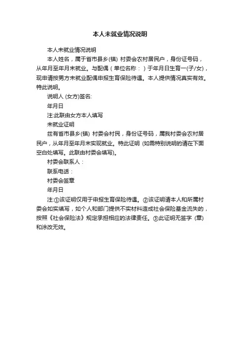 本人未就业情况说明