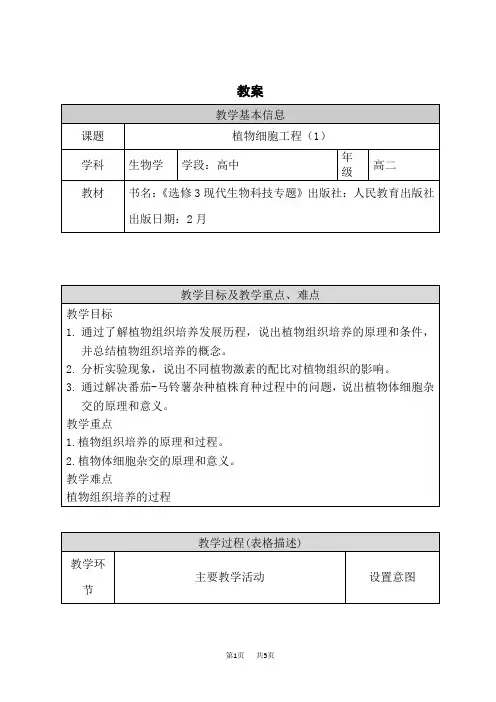 人教版高中生物选择性必修第3册 基因工程 植物细胞工程(1) 