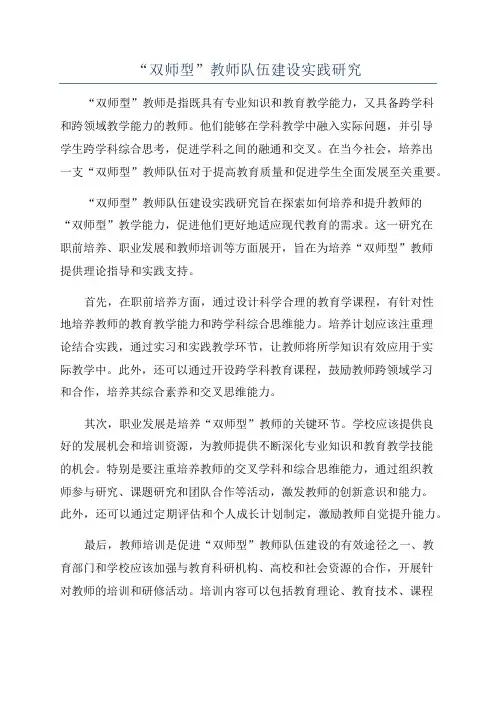 “双师型”教师队伍建设实践研究