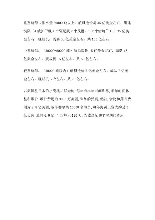 航母造价多少亿人民币