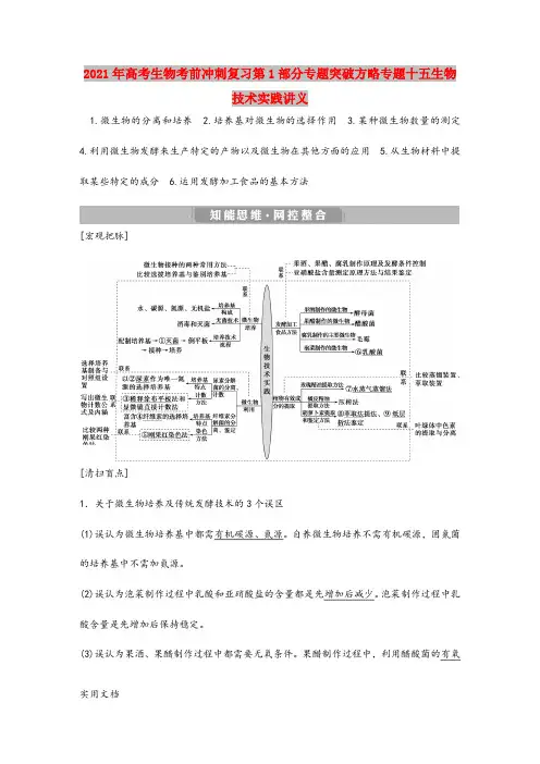 2021-2022年高考生物考前冲刺复习第1部分专题突破方略专题十五生物技术实践讲义