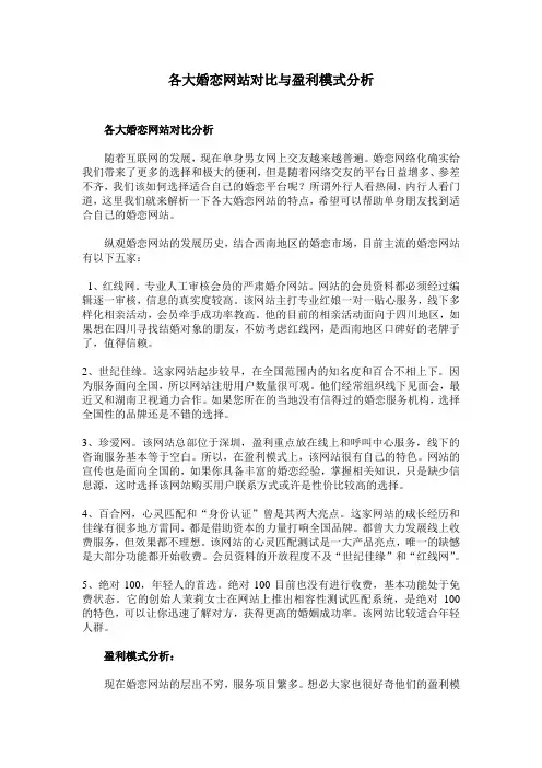 各大婚恋网站对比与盈利模式分析