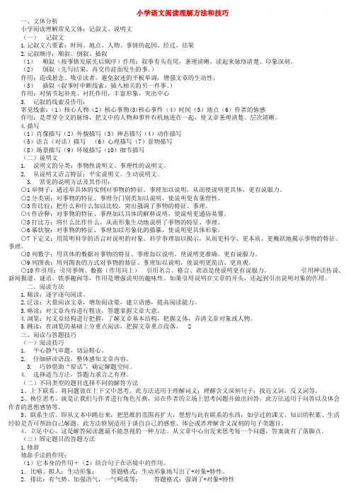 小学语文阅读理解方法和技巧