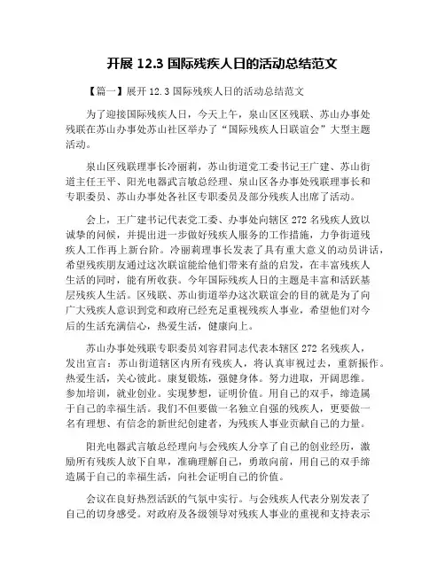 开展12.3国际残疾人日的活动总结范文