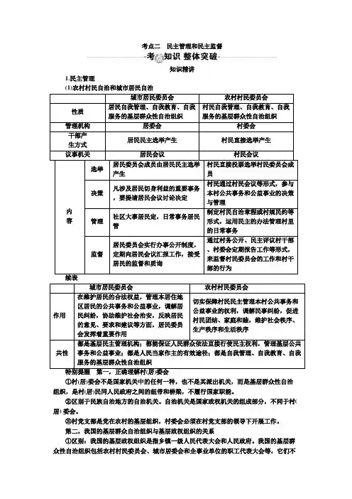 [高三政治]一轮复习人教A版考点二民主管理和民主监督教案.doc