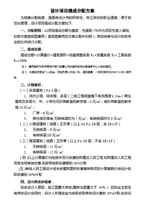 建筑设计项目提成分配方案参考