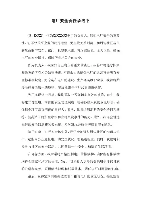 电厂安全责任承诺书
