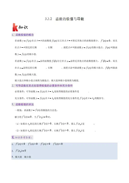 高中数学 选修1-1  专题3.3.2 函数的极值与导数-高二数学(文)人教版