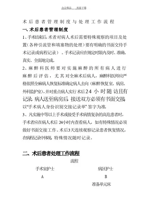 术后患者管理制度与处理工作流程