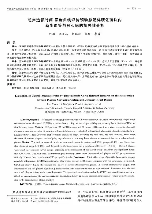 超声造影时间-强度曲线评价颈动脉粥样硬化斑块内新生血管与冠心病的相关性分析