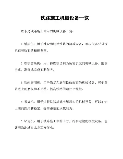铁路施工机械设备一览