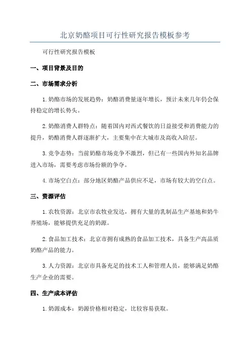 北京奶酪项目可行性研究报告模板参考