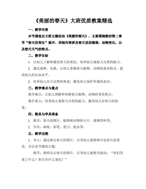 《美丽的春天》大班优质教案精选