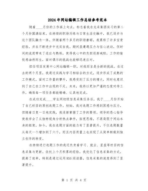 2024年网站编辑工作总结参考范本（二篇）