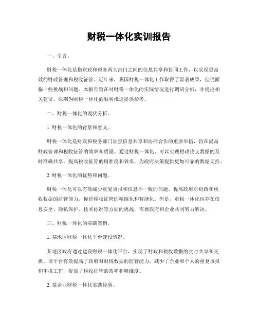 财税一体化实训报告