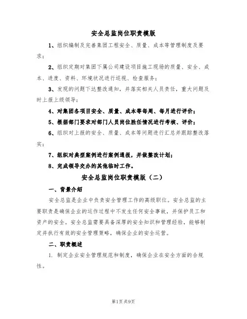 安全总监岗位职责模版（六篇）