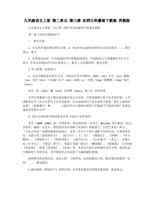 九年级语文上册 第二单元 第三课 在烈日和暴雨下教案 苏教版