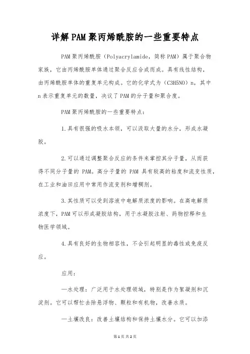 详解PAM聚丙烯酰胺的一些主要特点