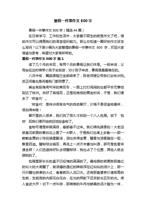 暑假一件事作文800字