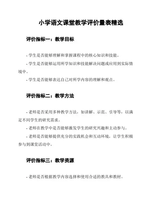小学语文课堂教学评价量表精选
