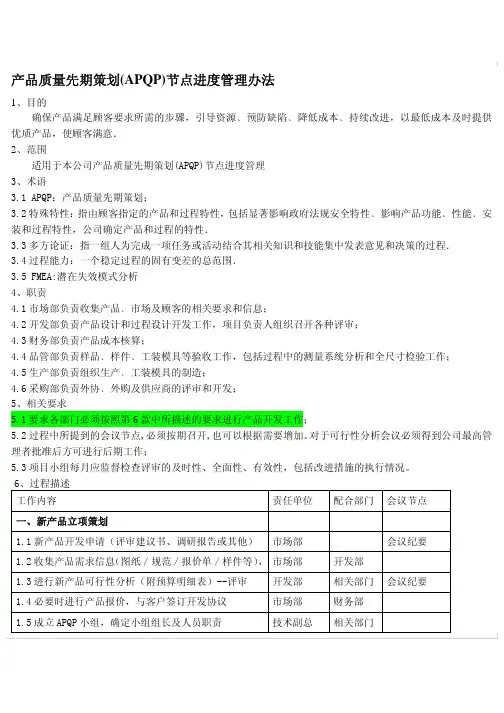 产品质量先期策划(APQP)节点进度管理办法