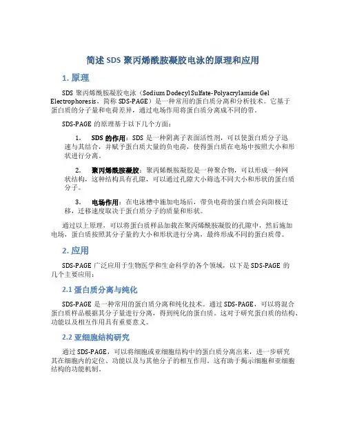 简述SDS聚丙烯酰胺凝胶电泳的原理和应用